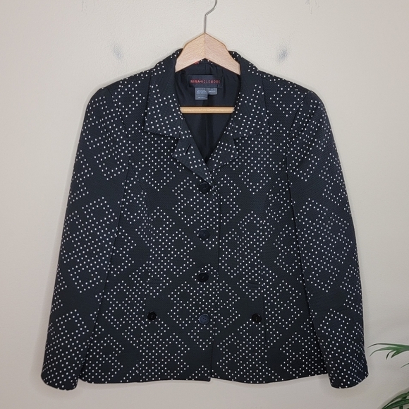 Nina Mclemore | Black & White Geometric Dot Print Blazer Size 4 - Picture 6 of 6